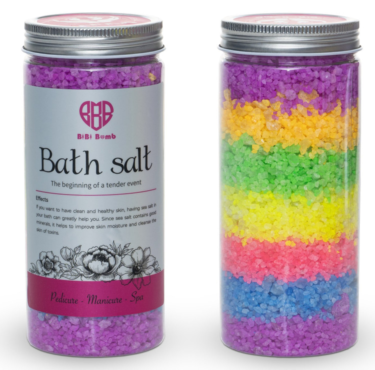 نمک پدیکور معطر بی بی بمب _ رنگ رنگین کمانی _ ضد عفونی کننده ی بدن و پا _ مناسب برای ریلکس کردن