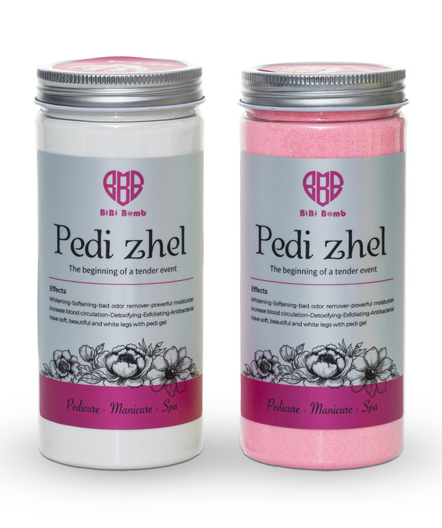 پدی ژل 1/6 کیلویی با حلال بی بی بمب _ رنگ صورتی _ مناسب برای پدیکور _ نرم کنندگی فوری پا